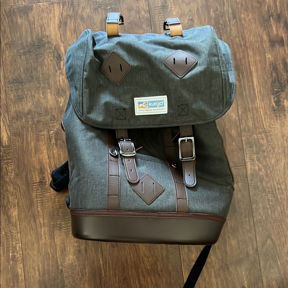 Kurgo Gray and Brown Backpack with Classic Rucksack Design